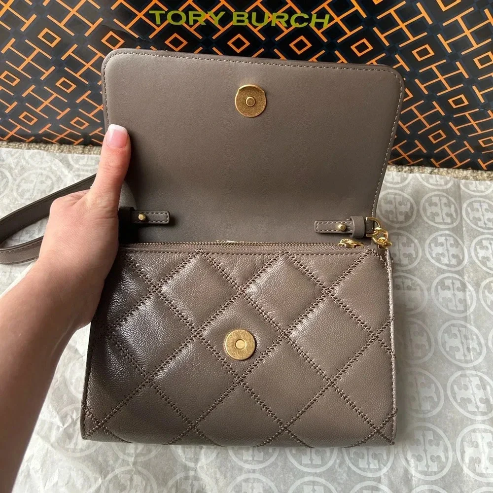 NWT Tory Burch Willa Chain Wallet Crossbody Bag Volcanic Stone